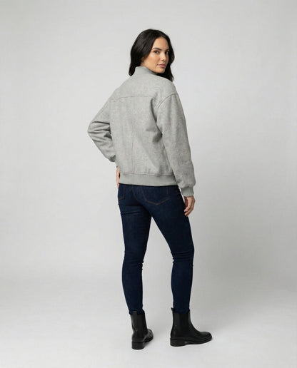 Damen Oversized Wolljacke Stehkragen Gerippter Saum Großmaß Damenjacke