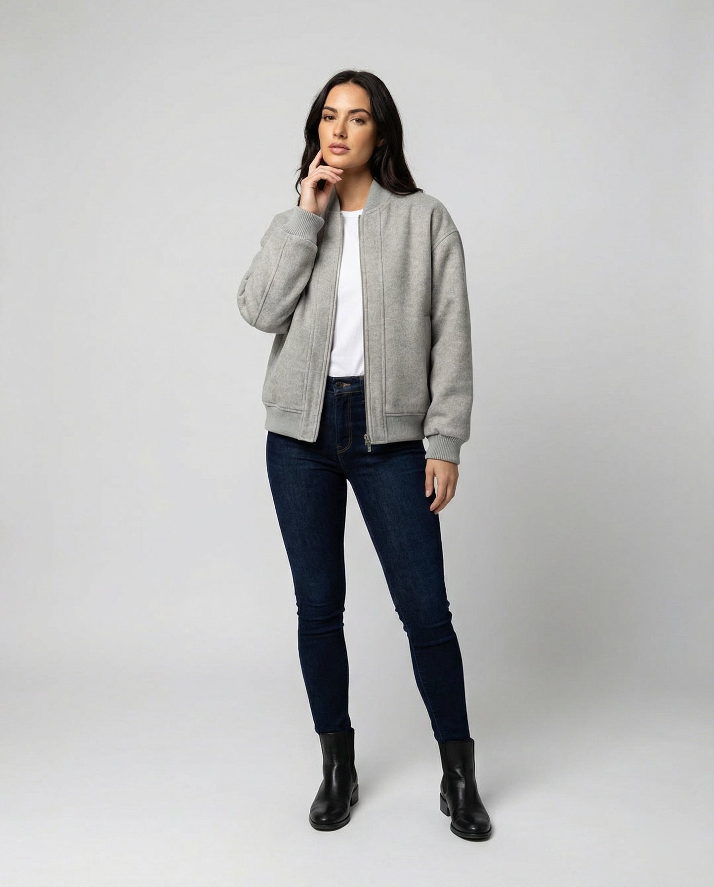 Damen Oversized Wolljacke Stehkragen Gerippter Saum Großmaß Damenjacke