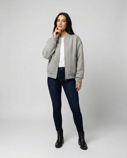 Damen Oversized Wolljacke Stehkragen Gerippter Saum Großmaß Damenjacke