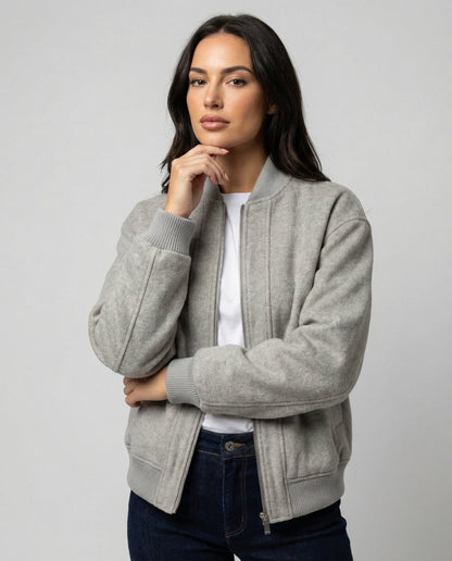 Damen Oversized Wolljacke Stehkragen Gerippter Saum Großmaß Damenjacke - BerlinGlamour