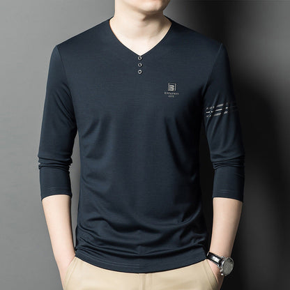 Herren Langarmshirt V-Ausschnitt Modern Knöpfe - BerlinGlamour