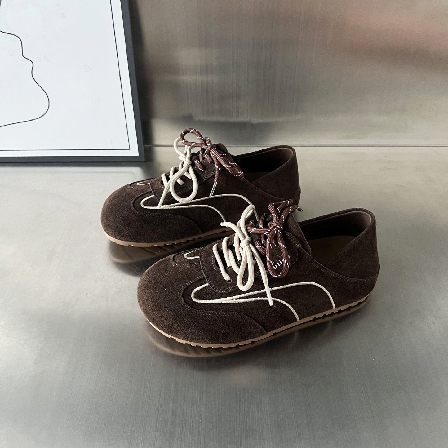 Damen Sneaker Wildleder Modisch Schnürsystem