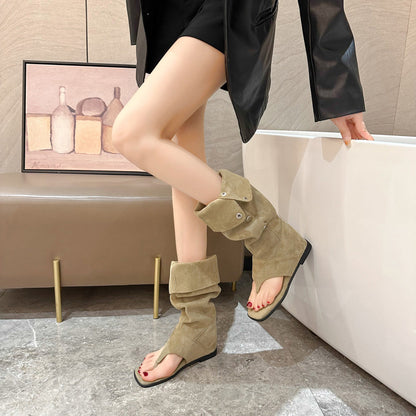 Damen Stiefel Offen modisch Riemendesign Elegante Knöpfe