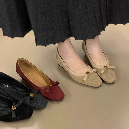 Damen Ballerinas Veloursleder Elegante Schleife - BerlinGlamour
