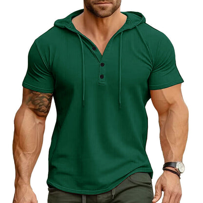 Herren Kapuzenhemd Kurzarm Modern Henley Ausschnitt