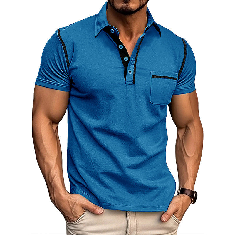 Herren Henley Hemd Kurzarm Modern mit Brusttasche