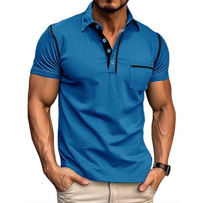 Herren Henley Hemd Kurzarm Modern mit Brusttasche