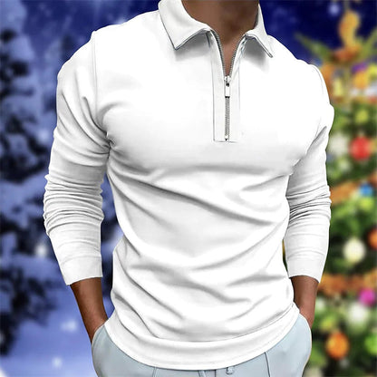 Herren Langarm Polo Reißverschluss Modern Sportlich