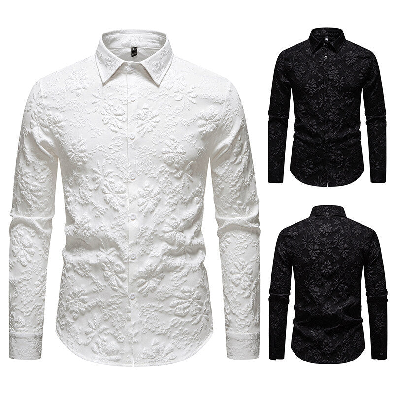 Herren Langarmhemd Blumen Stickerei Elegant Modern - BerlinGlamour