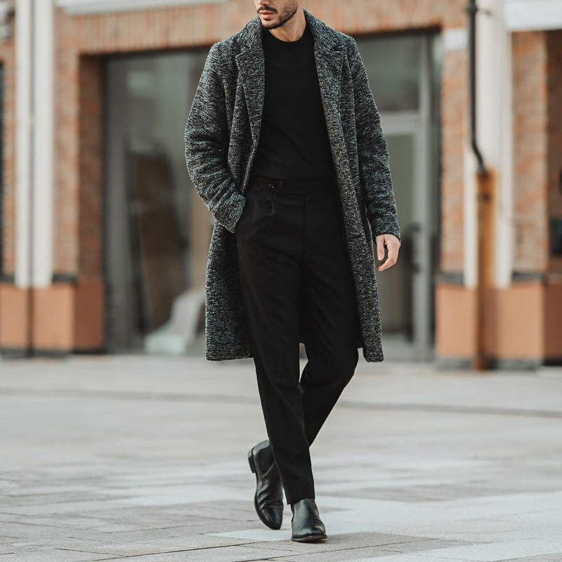 Herren Wintermantel Eleganter Lang Mantel Mit Tiefem Kragen - BerlinGlamour