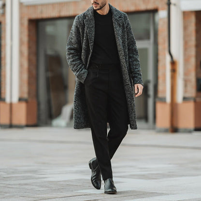 Herren Wintermantel Eleganter Lang Mantel Mit Tiefem Kragen - BerlinGlamour