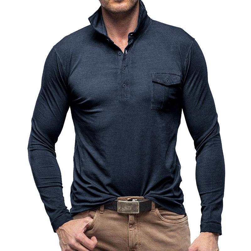Herren Poloshirt Langarm Moderner Stehkragen Slimfit - BerlinGlamour