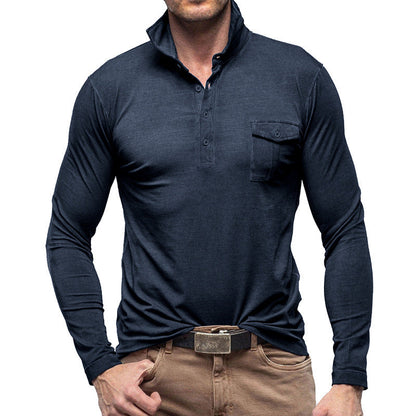 Herren Poloshirt Langarm Moderner Stehkragen Slimfit - BerlinGlamour