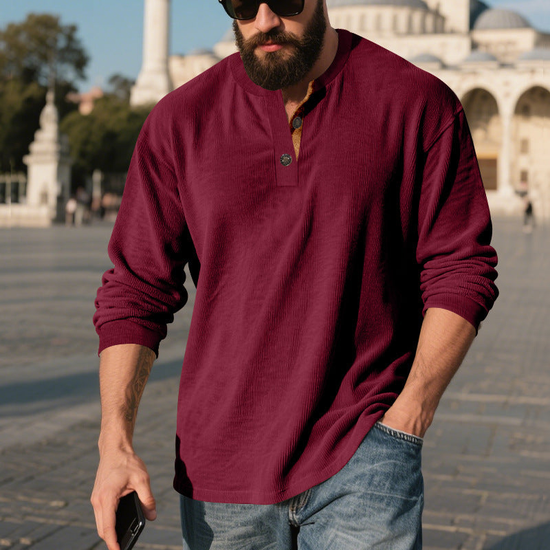 Herren Langarmshirt Strukturiert Modern Mit Knöpfen
