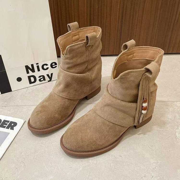 Damen Stiefeletten Wildleder Elegante Ankle Boots mit Tassel
