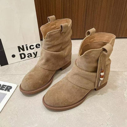 Damen Stiefeletten Wildleder Elegante Ankle Boots mit Tassel