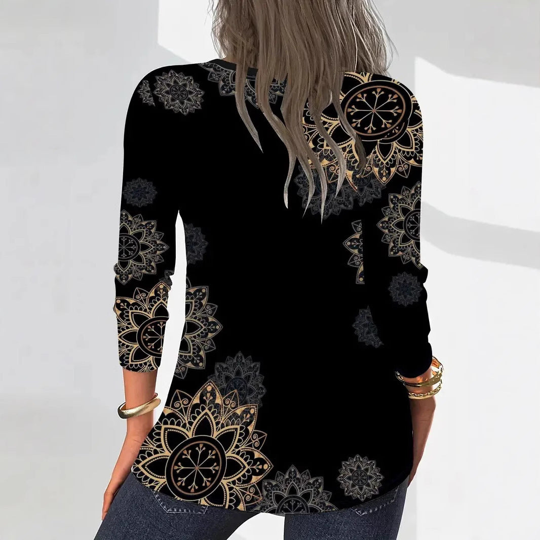 Frauen Bluse Floral Print Modern Reißverschluss