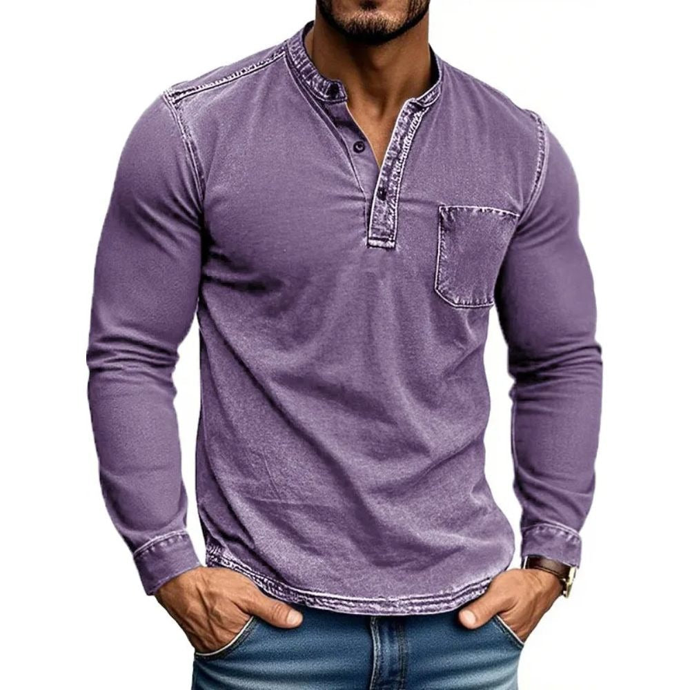 Herren Hemd Langarm Moderner Henley Kragen Slim Fit