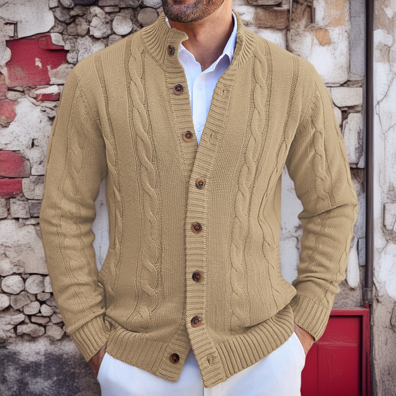 Herren Strickjacke Zopfmuster Umschlagkragen Modern