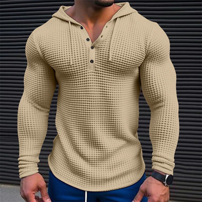 Herren Hoodie Waffelstruktur Lässig Mit Knöpfen