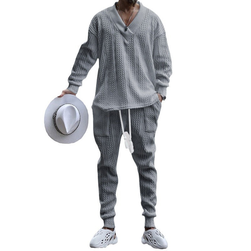 Herren Strickanzug V-Ausschnitt Kordelzug Modern Sportlich