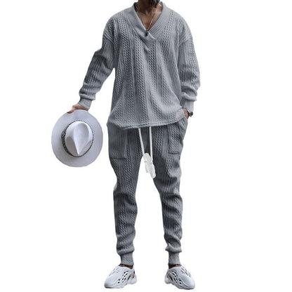 Herren Strickanzug V-Ausschnitt Kordelzug Modern Sportlich