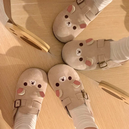 Damen Clogs Kuschelig Niedlich Tiermotiv Schnallenverschluss