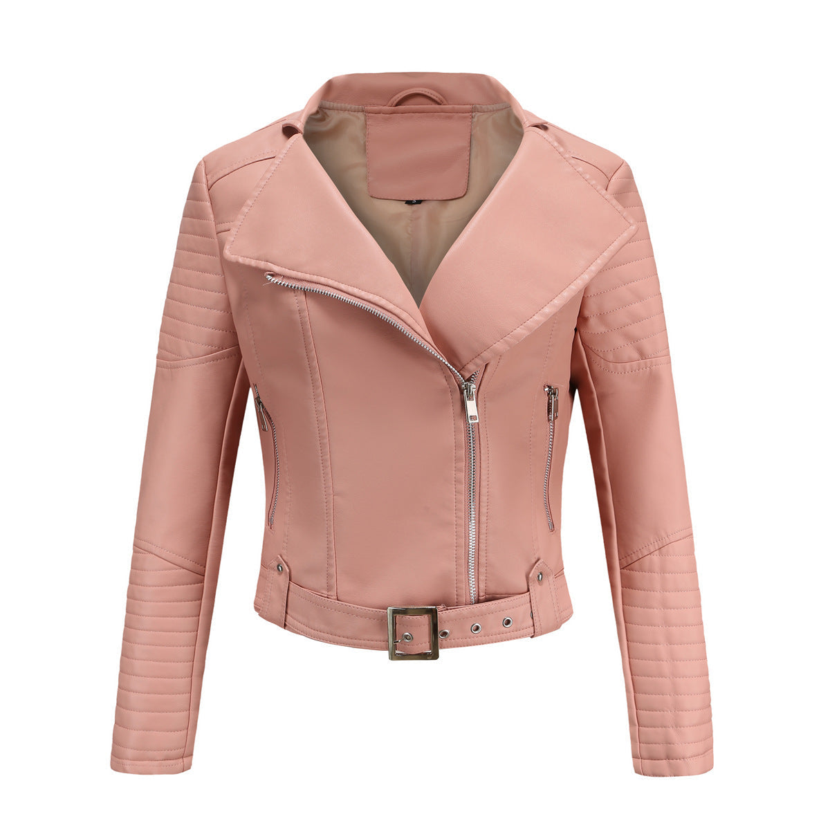 Schwarze Bikerjacke Damen Tailliert Leder Optik