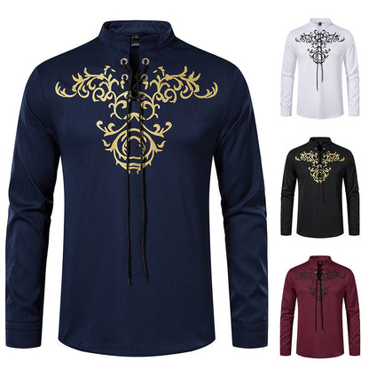 Herren Langarmshirt Asiatisch Modern Schnürung Design - BerlinGlamour