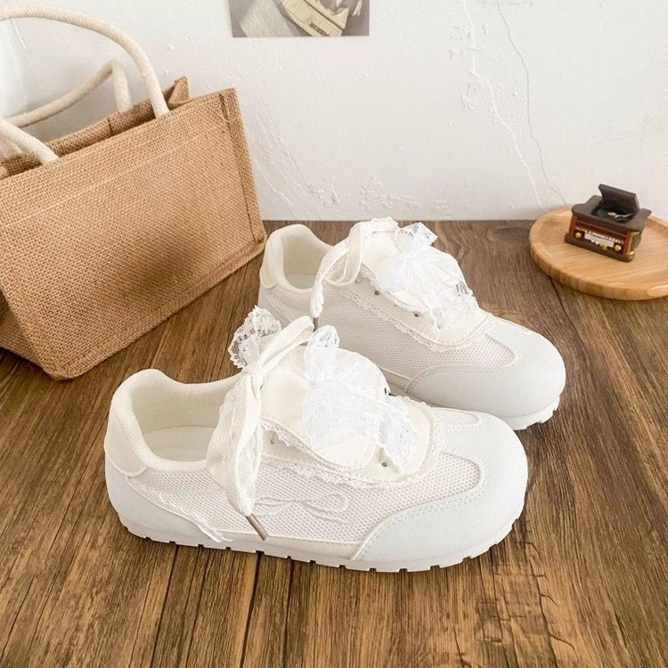 Damen Sneaker Spitze Atmungsaktiv Weiß Mode