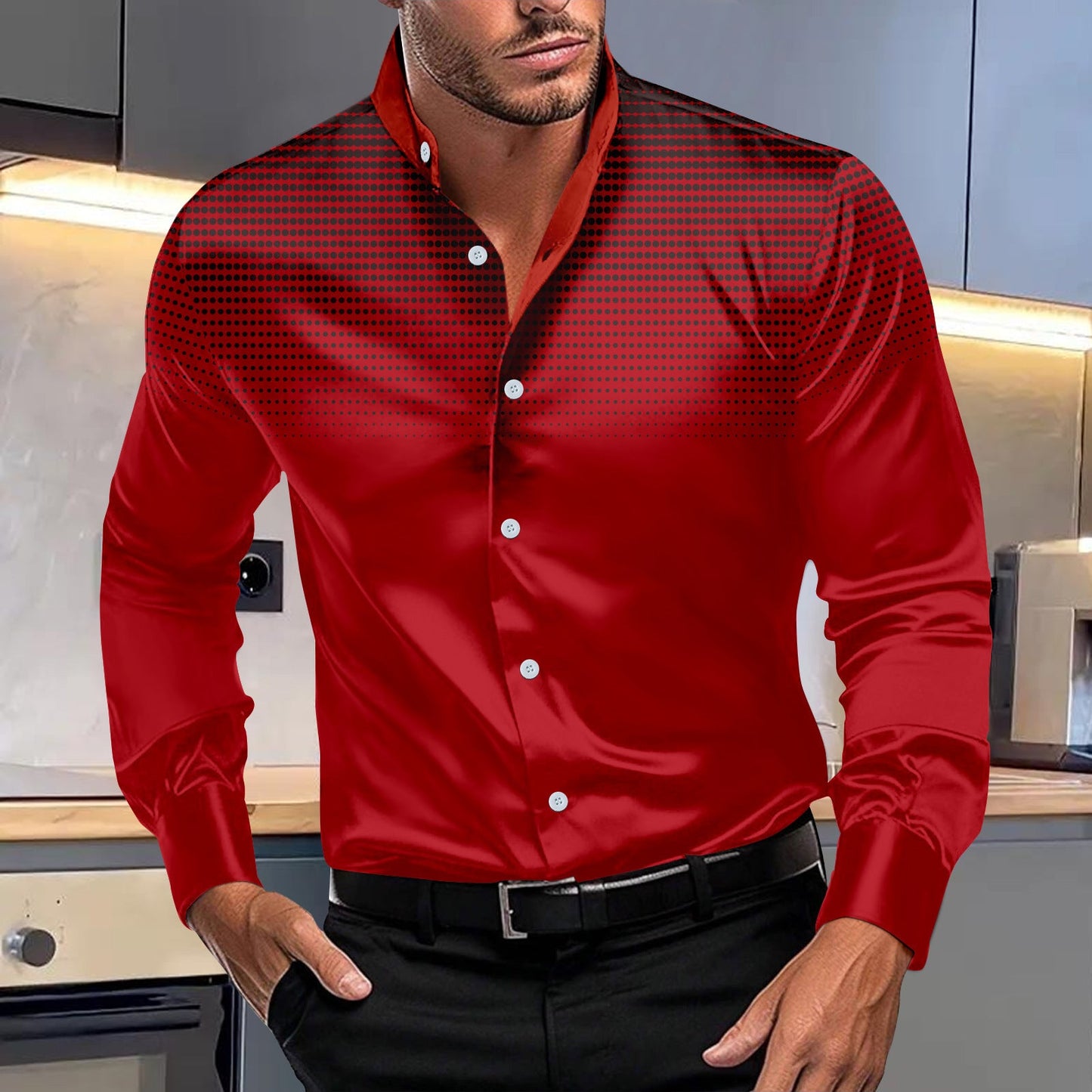 Herren Langarmhemd Modern Punktmuster Slim Fit
