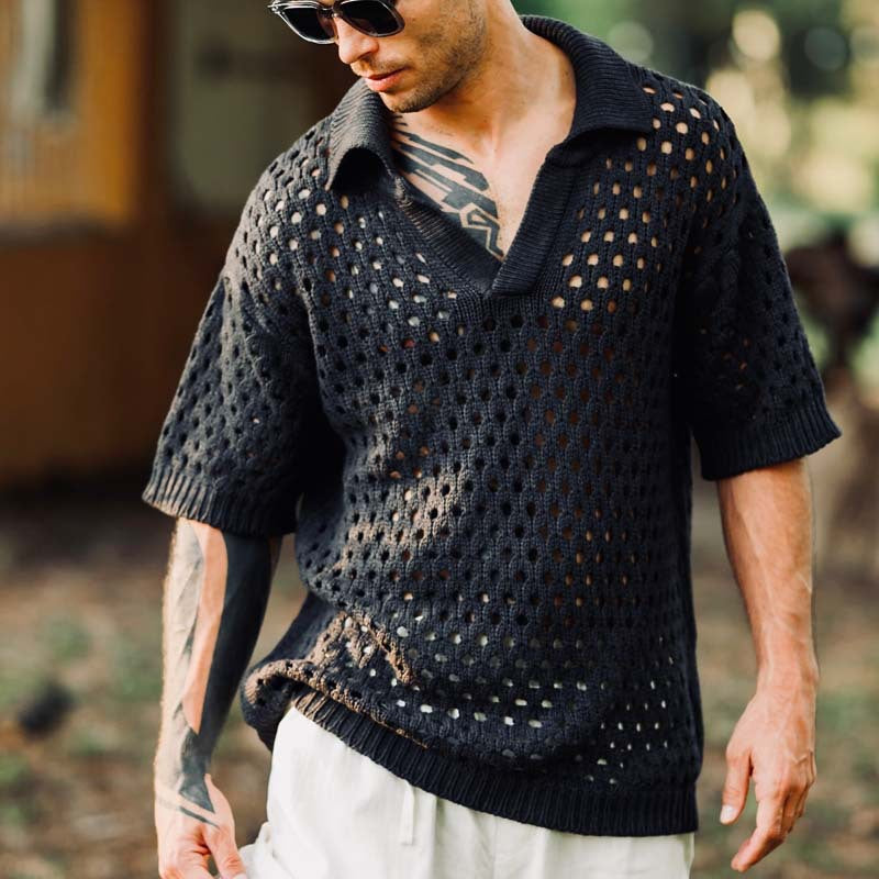 Herren Strickhemd Luftig Durchbrochen Modern