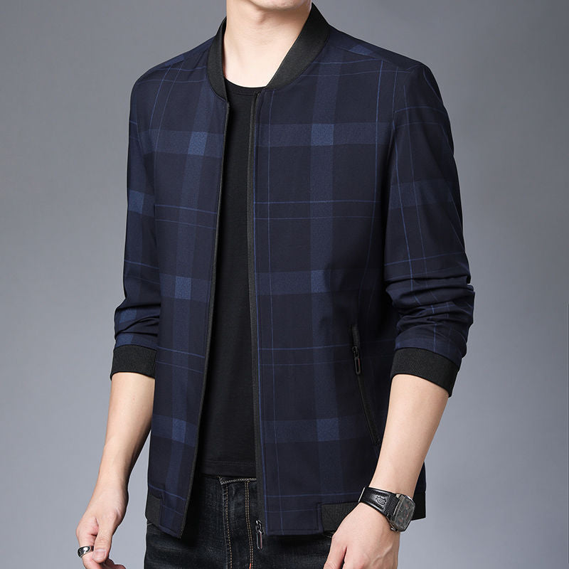 Herren Karojacke Modern Lässig Reißverschluss Taschen