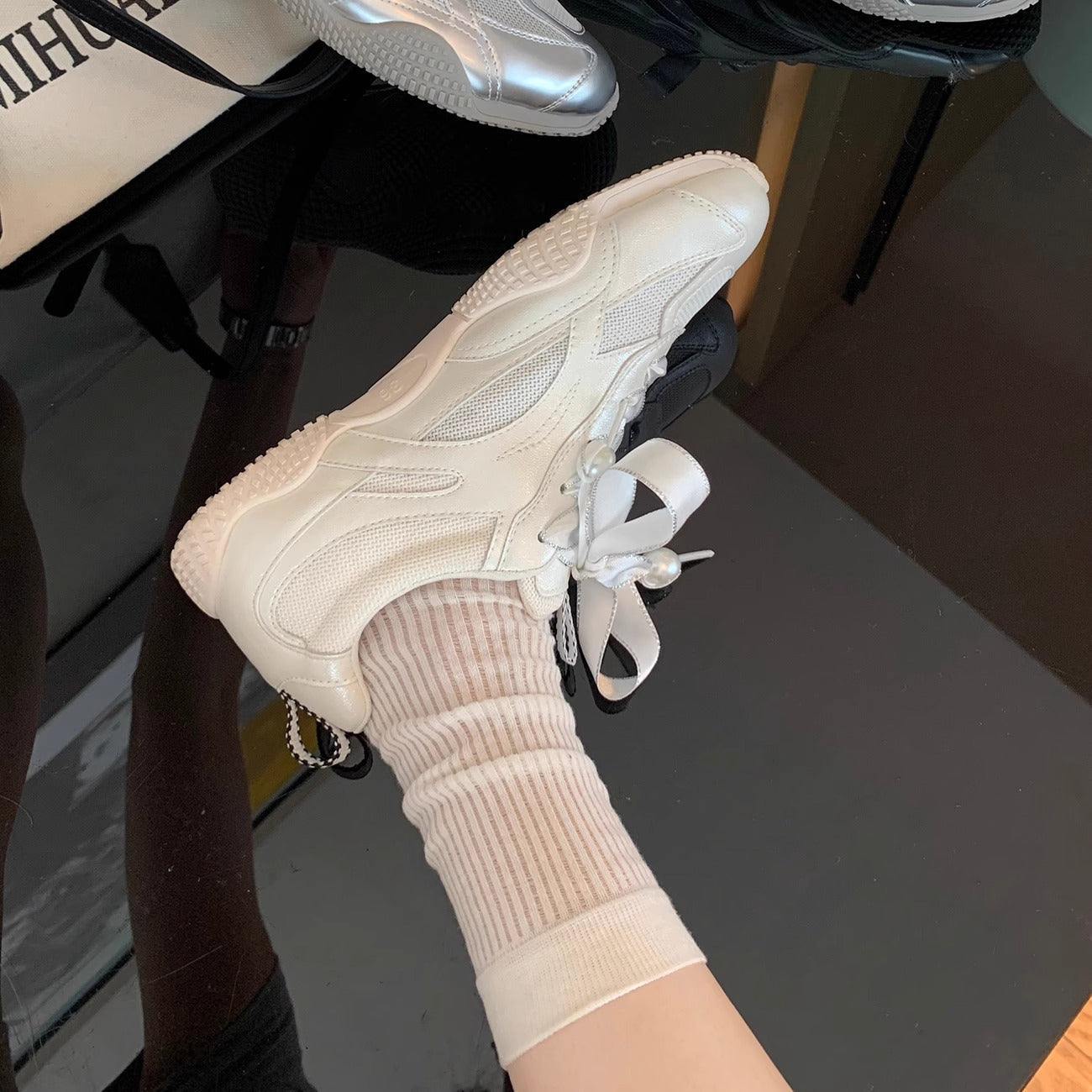 Damen Sneaker Sportlich atmungsaktiv mit Glitzerdetails