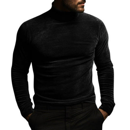 Herren Rollkragenpullover Samt Elegant Schwarz - BerlinGlamour