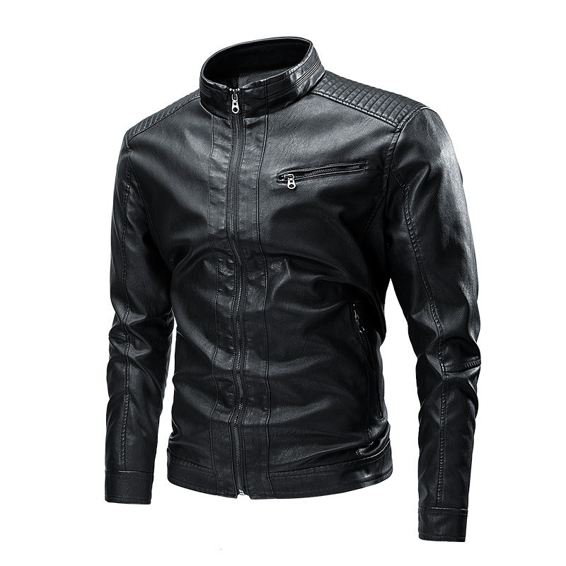 Lederjacke Herren Lässig mit Reißverschlusstaschen Schwarz