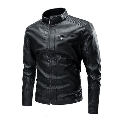 Lederjacke Herren Lässig mit Reißverschlusstaschen Schwarz
