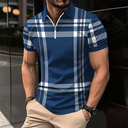 Herren Poloshirt Stehkragen Karomuster Modern