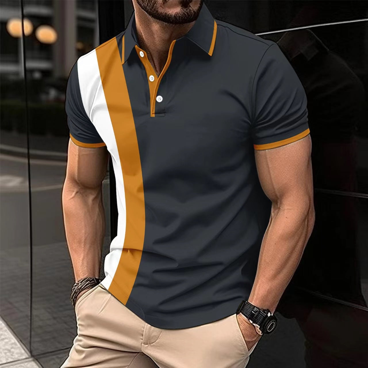 Herren Poloshirt Sportlich Modern mit Kontrastdetails