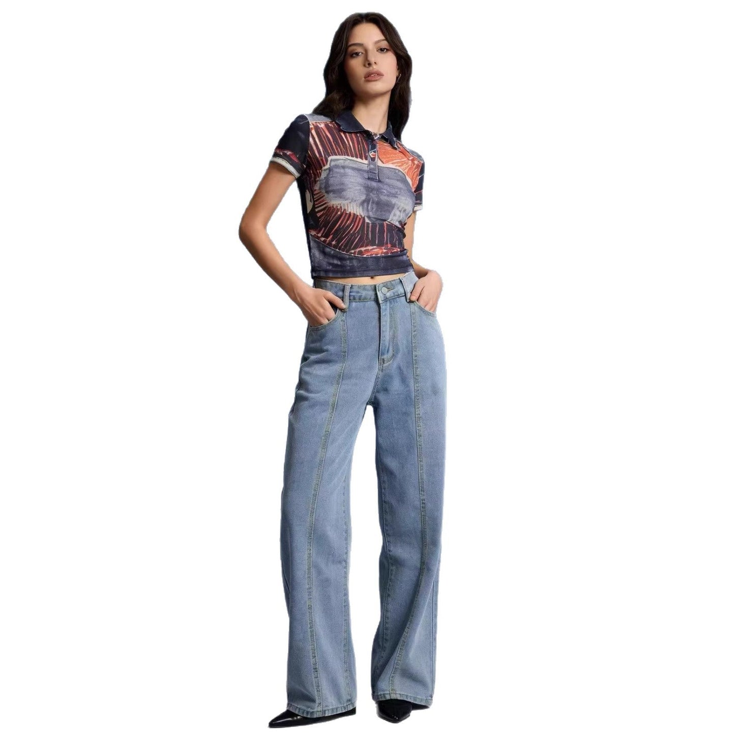Weite Damen High-Waist Jeans Klassisch Bequem