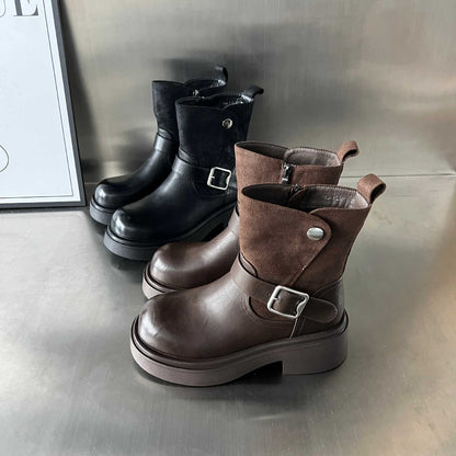 Damen Stiefel Boots Mit Riemen und Gummisohle Winter