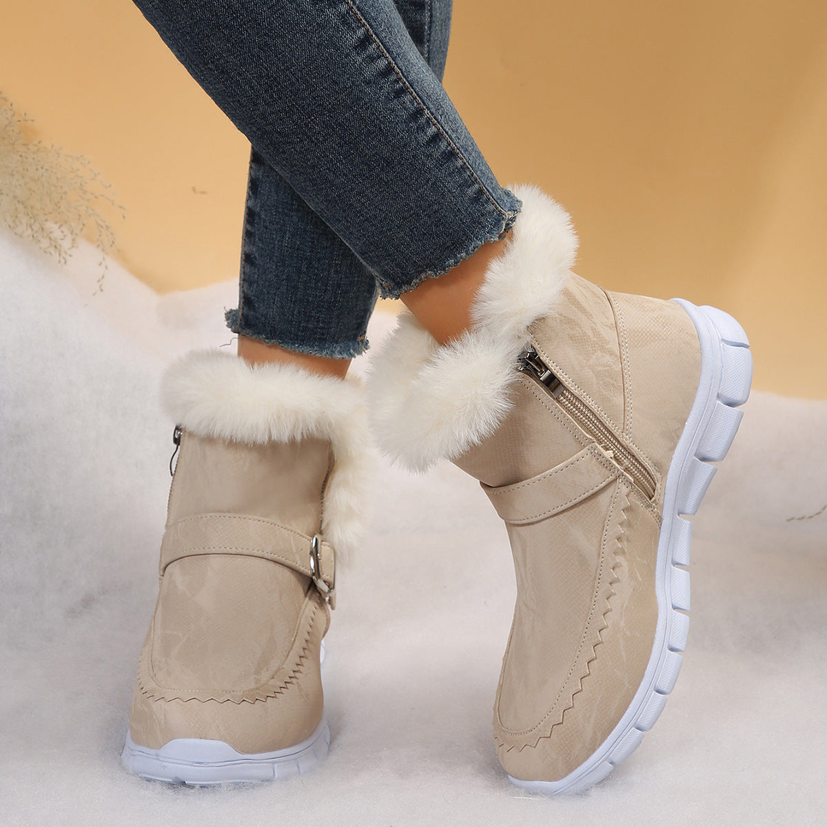 Damen Winterstiefel Warm Komfortabel mit Kunstfell