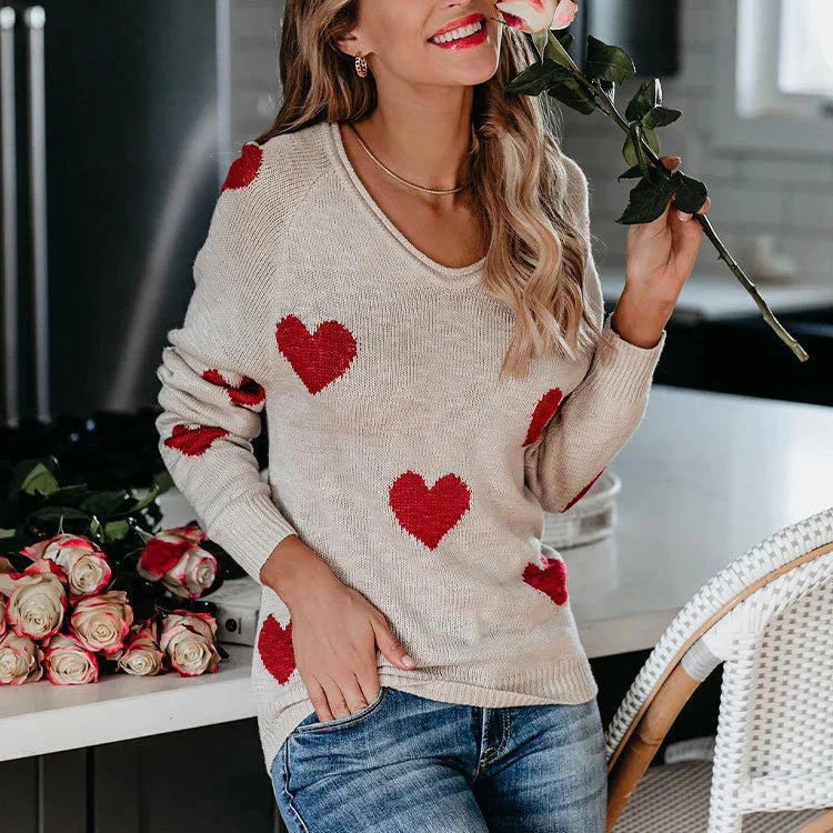 Weihnachtspullover Damen Herzmuster Rot Festlich - BerlinGlamour