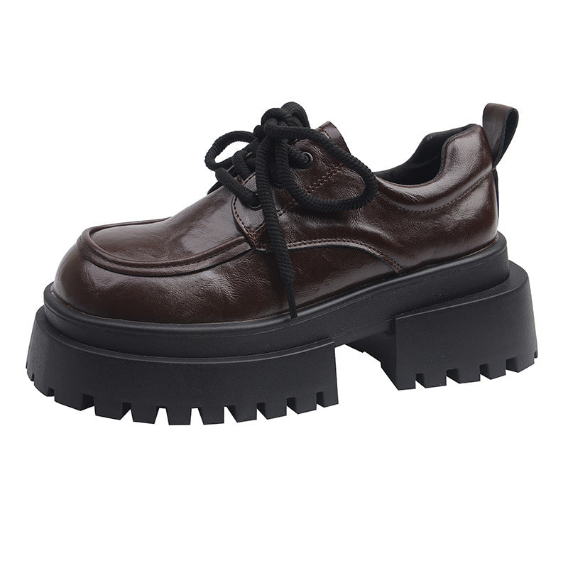Damen Plattform Schnürschuhe Hoch Glänzend Robust