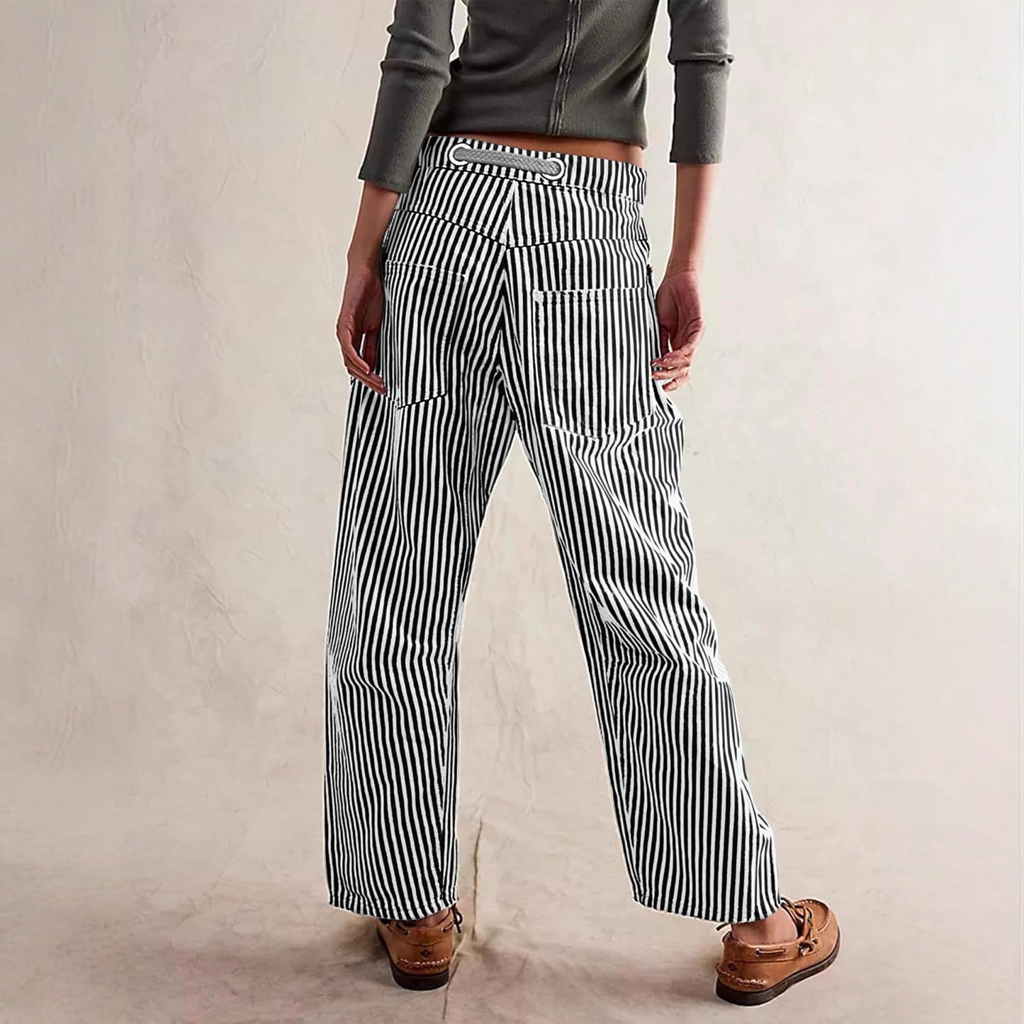 Damen Hosen Gestreift Weite Bequem Verstellbar