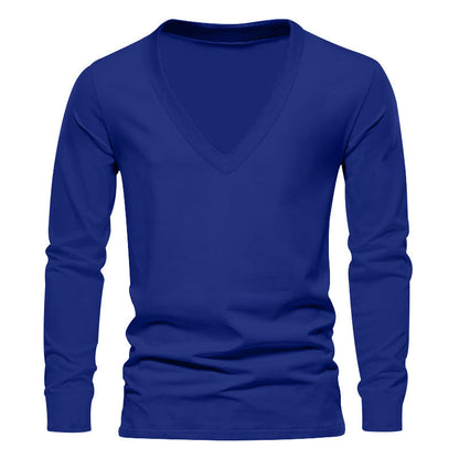 Herren T-Shirt Langarm V-Ausschnitt Bequem Baumwolle
