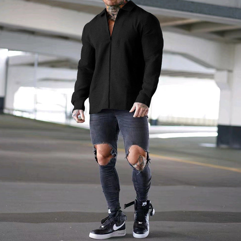 Herren Hemdjacke Lässig Strukturiert Casual