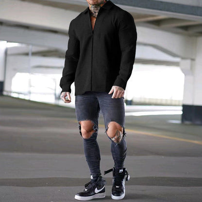 Herren Freizeithemd Modern mit Reißverschluss und Strukturdesign