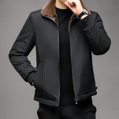 Herren Lederjacke Gefüttert Ledermantel Schwarz Elegant