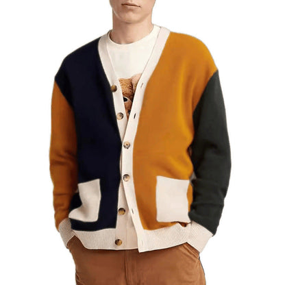 Herren Strickcardigan Modern Farbblock Taschen